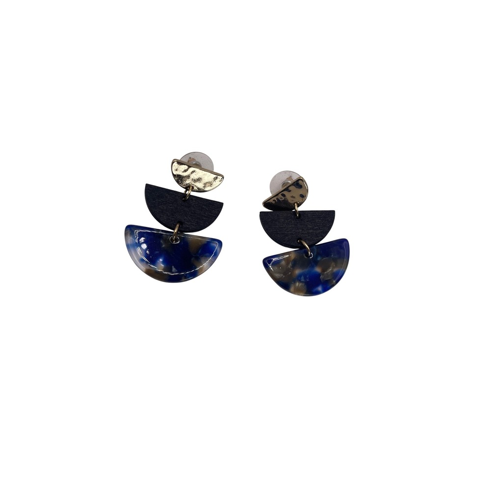 J Crew Earrings Women OS Blue Tortoise Shell Wood Gold Tone Geometric Dangle